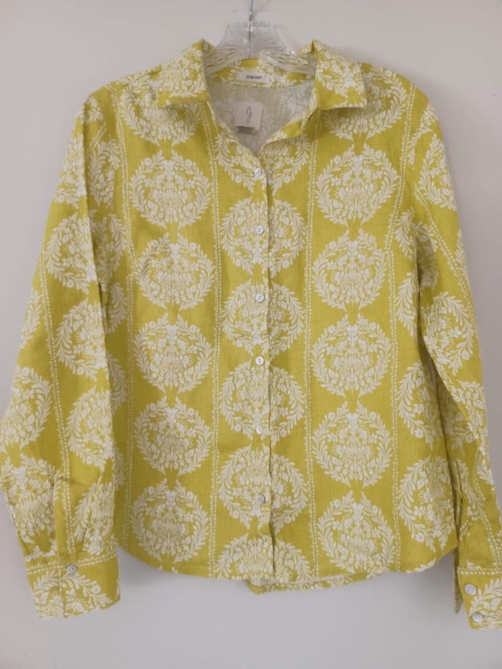 Joie 100% Linen Blouse Womens Small Yellow White Floral Medallion Button Front
